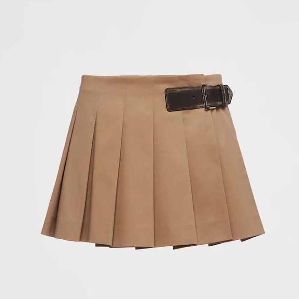 Prada Gabardine Miniskirt with Enameled Metal Triangle Logo for Women
