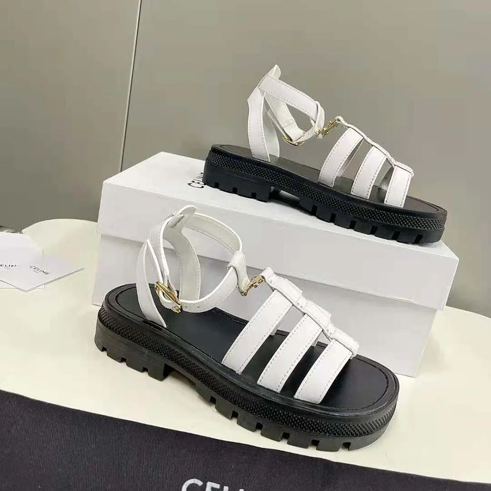 Celine Clea Triomphe Gladiator Chunky Sandal in Vegetal Calfskin for Women in White Celine Clea Triomphe Gladiator Chunky Sandal in Vegetal Calfskin for Women in White