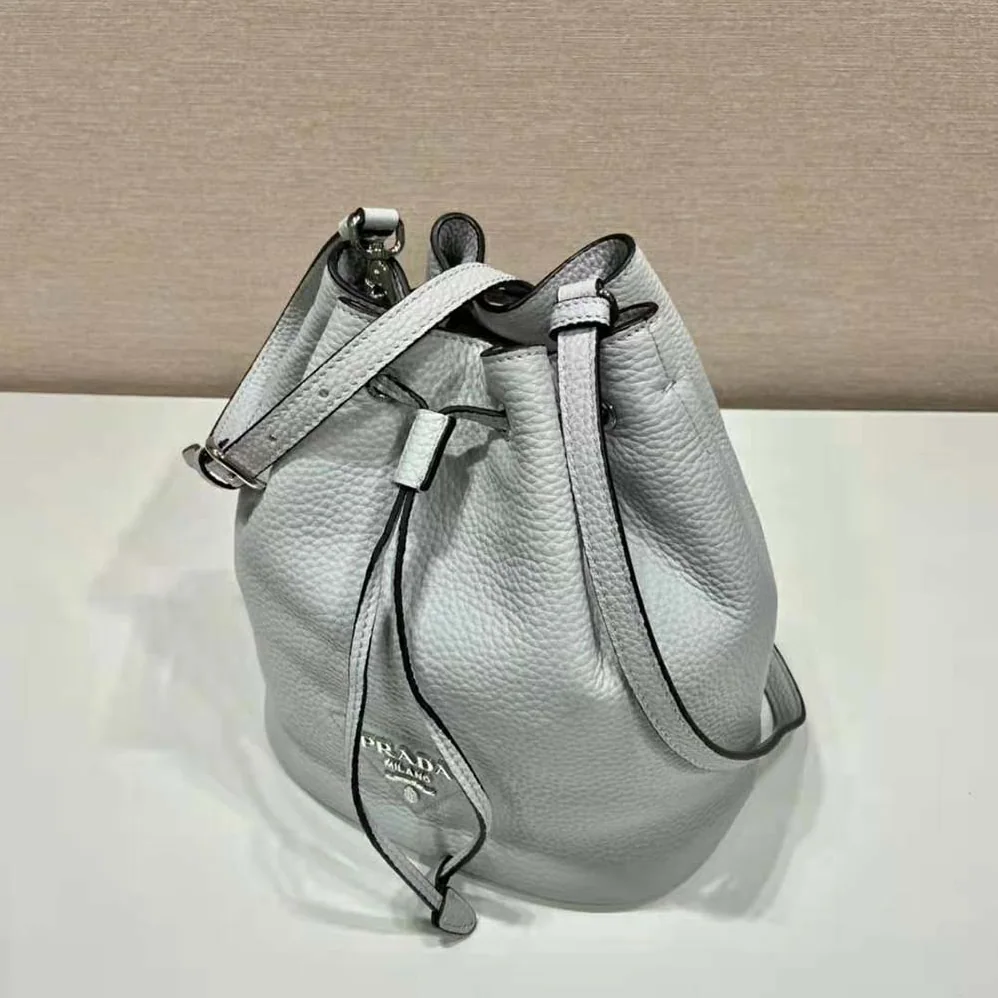Prada Leather Bucket Bag with A Soft Silhouette for Women in Blue Prada Leather Bucket Bag with A Soft Silhouette for Women in Blue