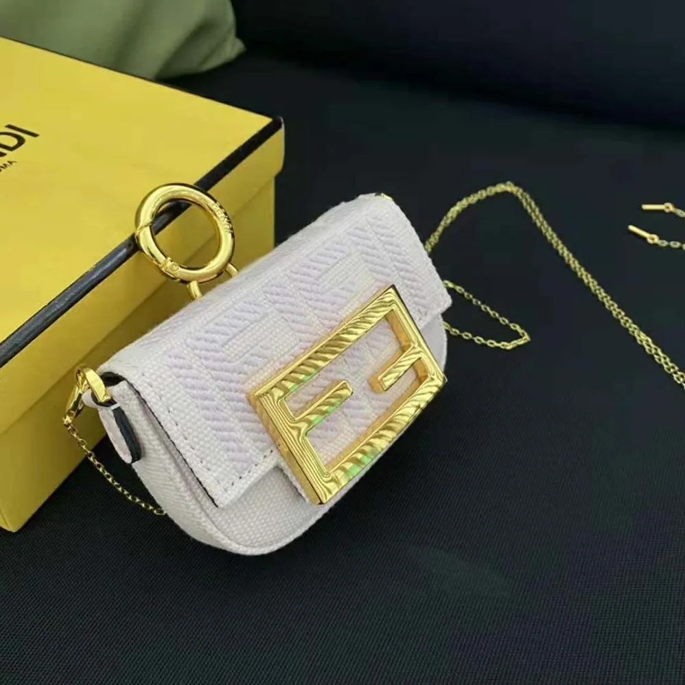 Fendi Nano Baguette Charm Pink Canvas Charm with FF Embroidery for Women Fendi Nano Baguette Charm Pink Canvas Charm with FF Embroidery for Women