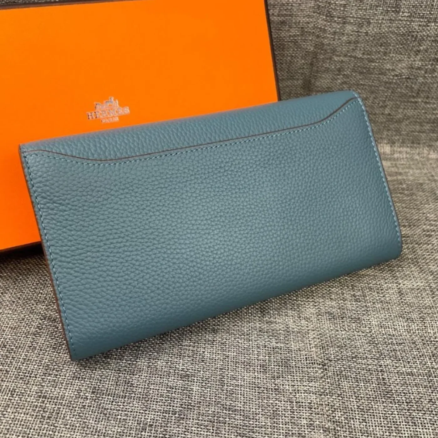 Hermes Constance Togo Long Wallet in Silver Toned Hardware Blue Hermes Constance Togo Long Wallet in Silver Toned Hardware Blue