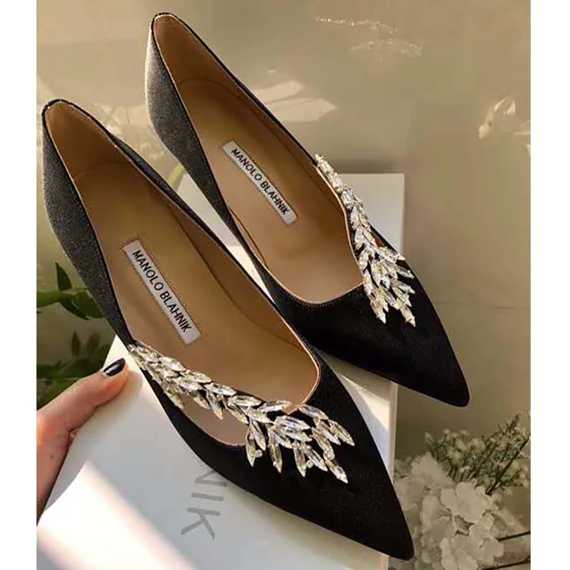 Manolo Blahnik Shoes Nadira Satin Jewel Buckle Pumps 90mm Heel for Women in Black