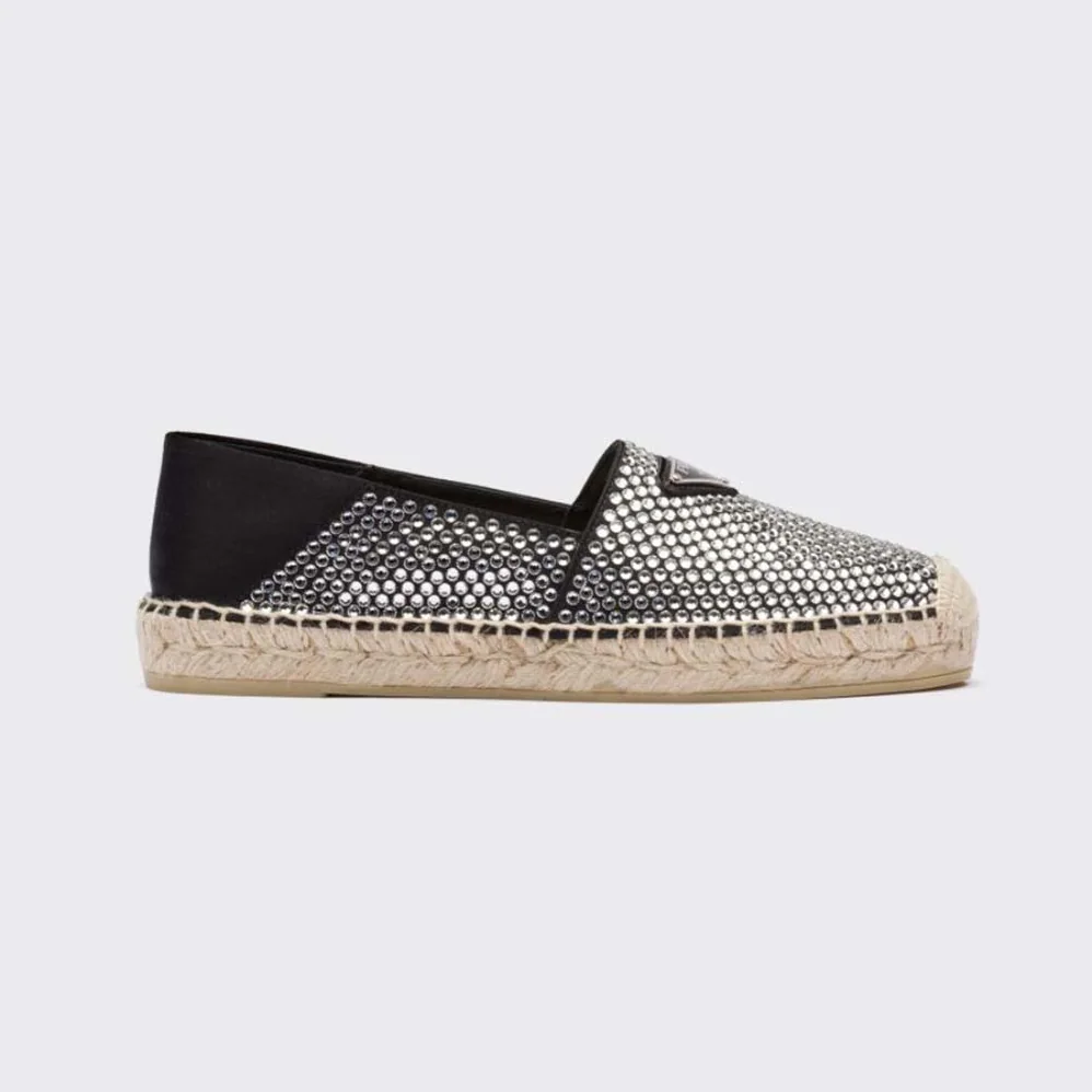 Prada Satin Espadrilles with Crystals for Women in Black