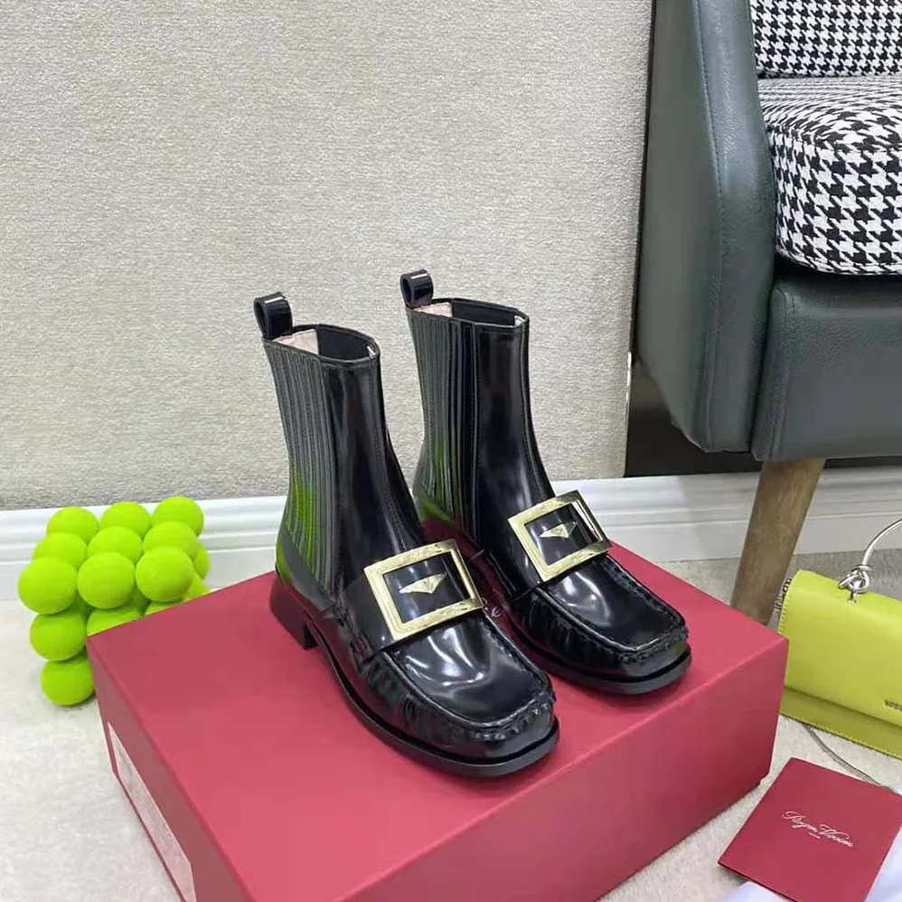 Roger Vivier Preppy Viv' Metal Buckle Chelsea Booties in Patent Leather for Women Roger Vivier Preppy Viv' Metal Buckle Chelsea Booties in Patent Leather for Women