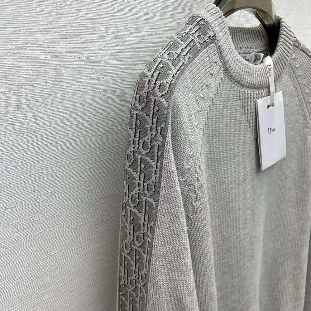 Dior Sweater with Dior Oblique Inserts Gray Cotton Jersey for Men