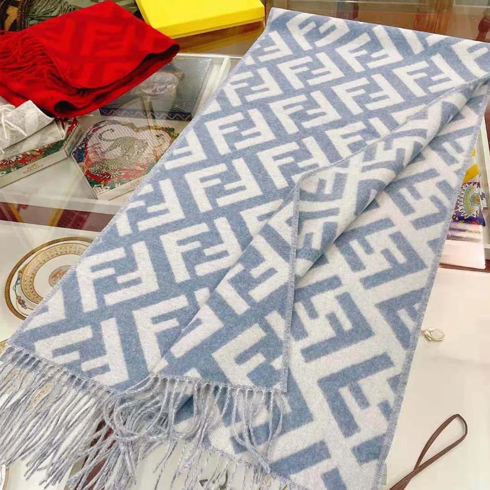 Fendi FF Scarf Light Blue Cashmere Scarf for Women Fendi FF Scarf Light Blue Cashmere Scarf for Women