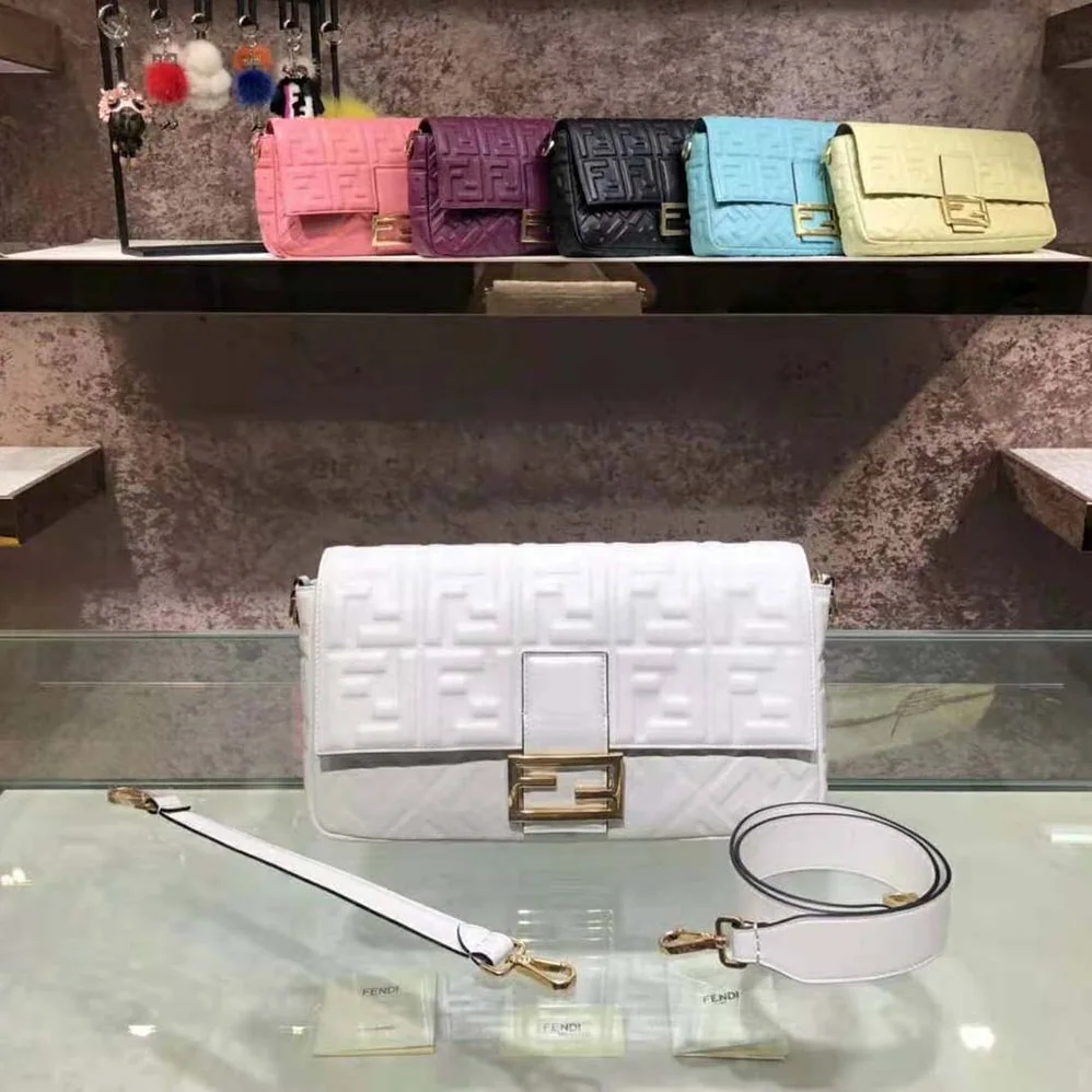 Fendi Iconic Large Baguette Leather Bag for Women in White