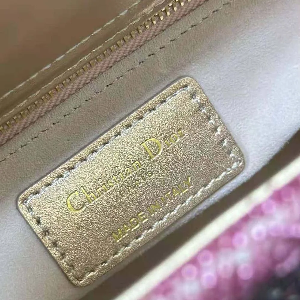 Dior Small Lady Dior Bag Metallic Calfskin and Satin with Rose Des Vents Resin Pearl Embroidery for Women Dior Small Lady Dior Bag Metallic Calfskin and Satin with Rose Des Vents Resin Pearl Embroidery for Women