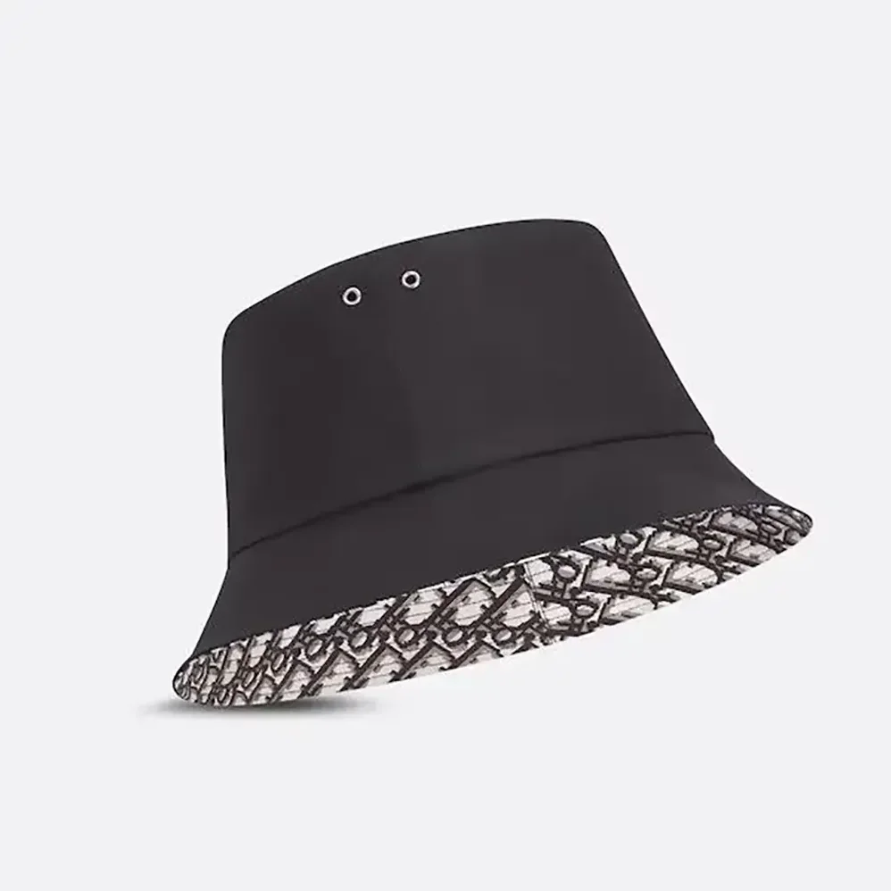 Dior Reversible Teddy-D Small Brim Bucket Hat Black Cotton Blend for Unisex