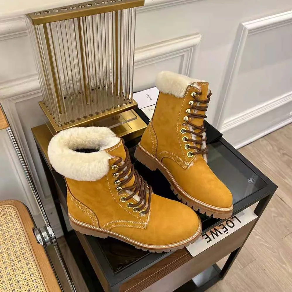 Celine Kurt Lace-up Mid Boot in Nubuck Calfskin and Shearling for Women