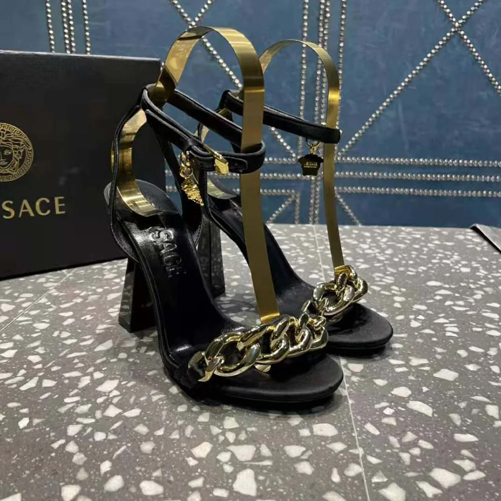 Versace Medusa Chain High Heel Sandals for Women in Black Versace Medusa Chain High Heel Sandals for Women in Black