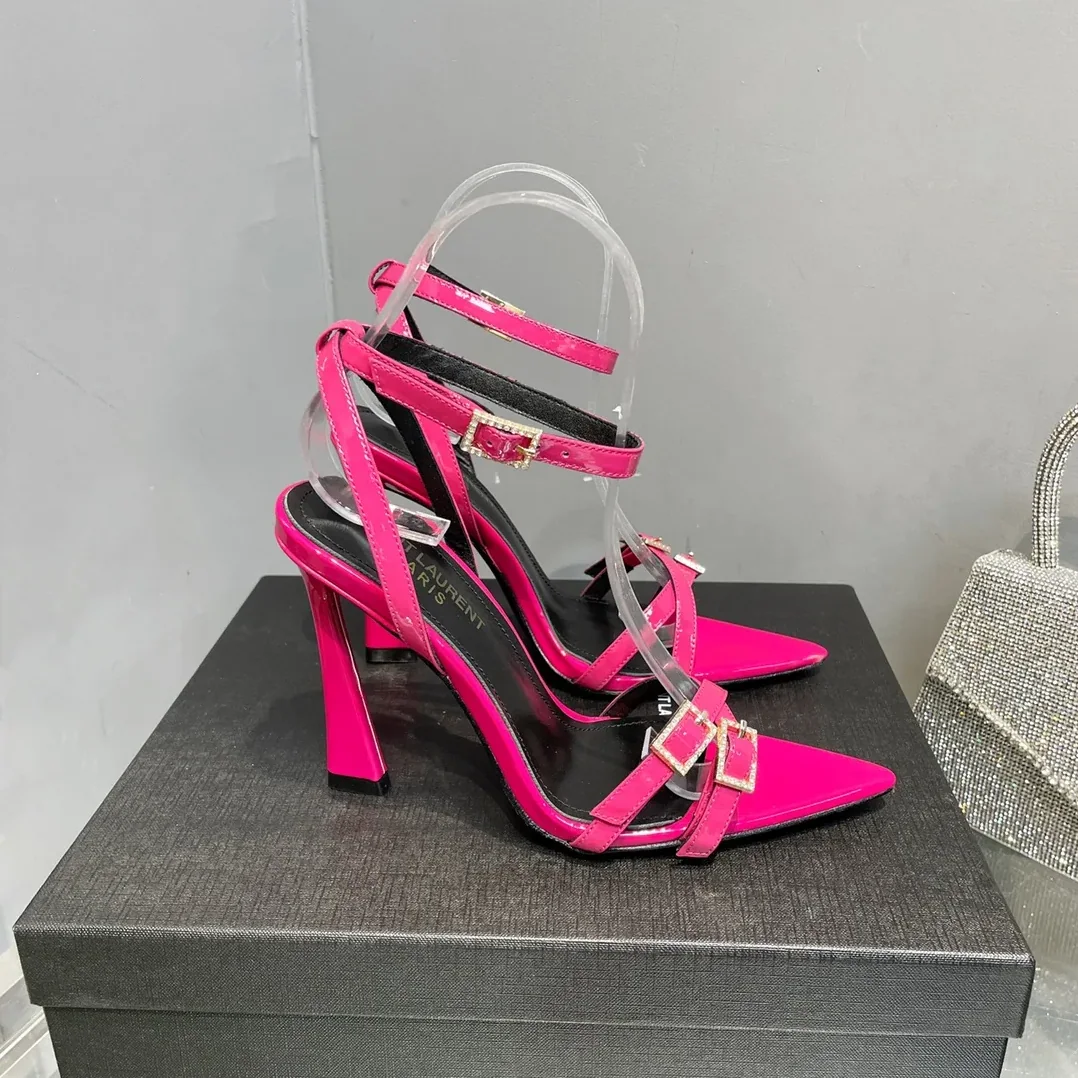 Saint Laurent Lila Sandals In Patent Pink