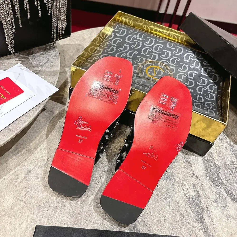 Christian Louboutin Charja Mules Waxed Calf Leather for Women in Black Christian Louboutin Charja Mules Waxed Calf Leather for Women in Black