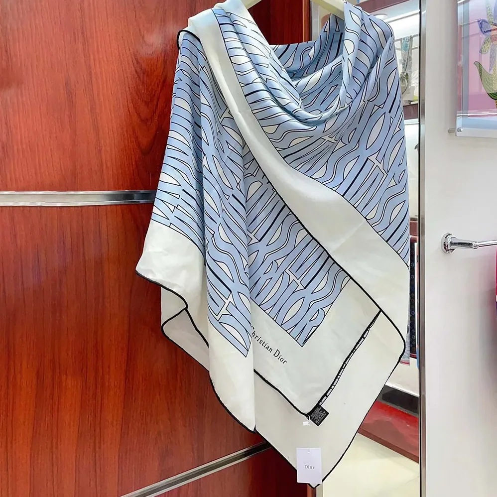 Dior Miss Dior Allover 90 Square Scarf White and Pale Blue Silk Twill for Unisex