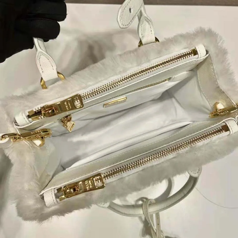 Prada Prada Galleria Shearling Mini-Bag for Women in White Prada Prada Galleria Shearling Mini-Bag for Women in White