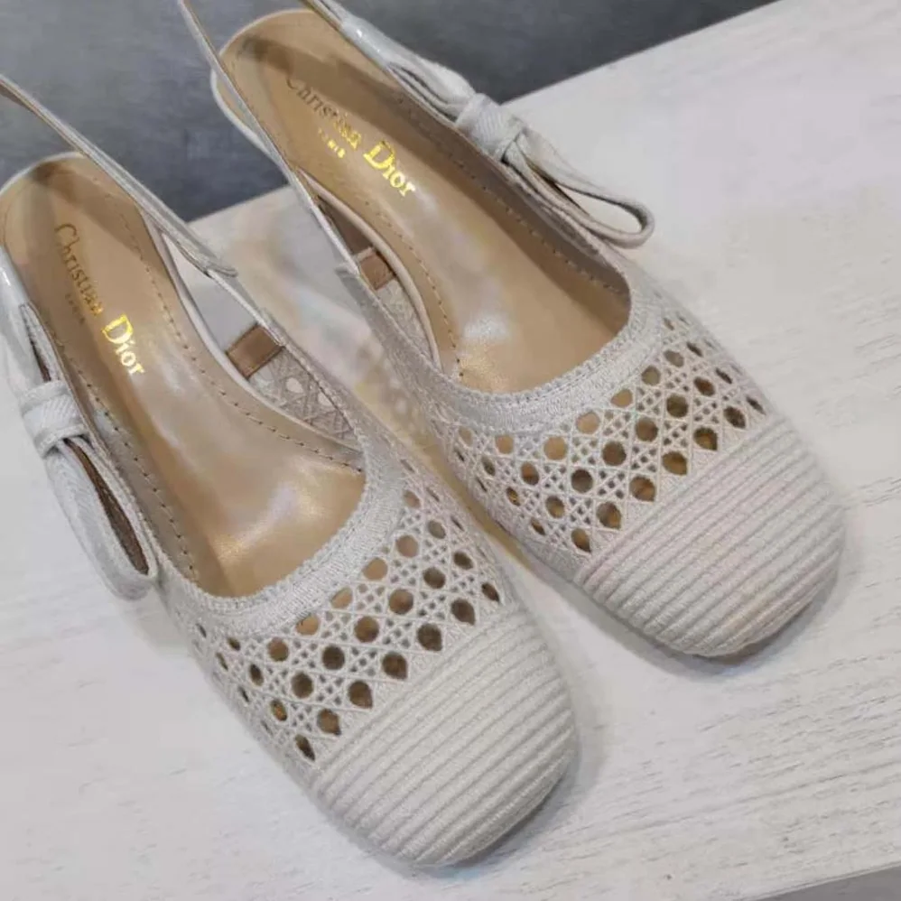 Dior Dior and Moi Slingback Pump Cream Cannage Embroidered Mesh for Women