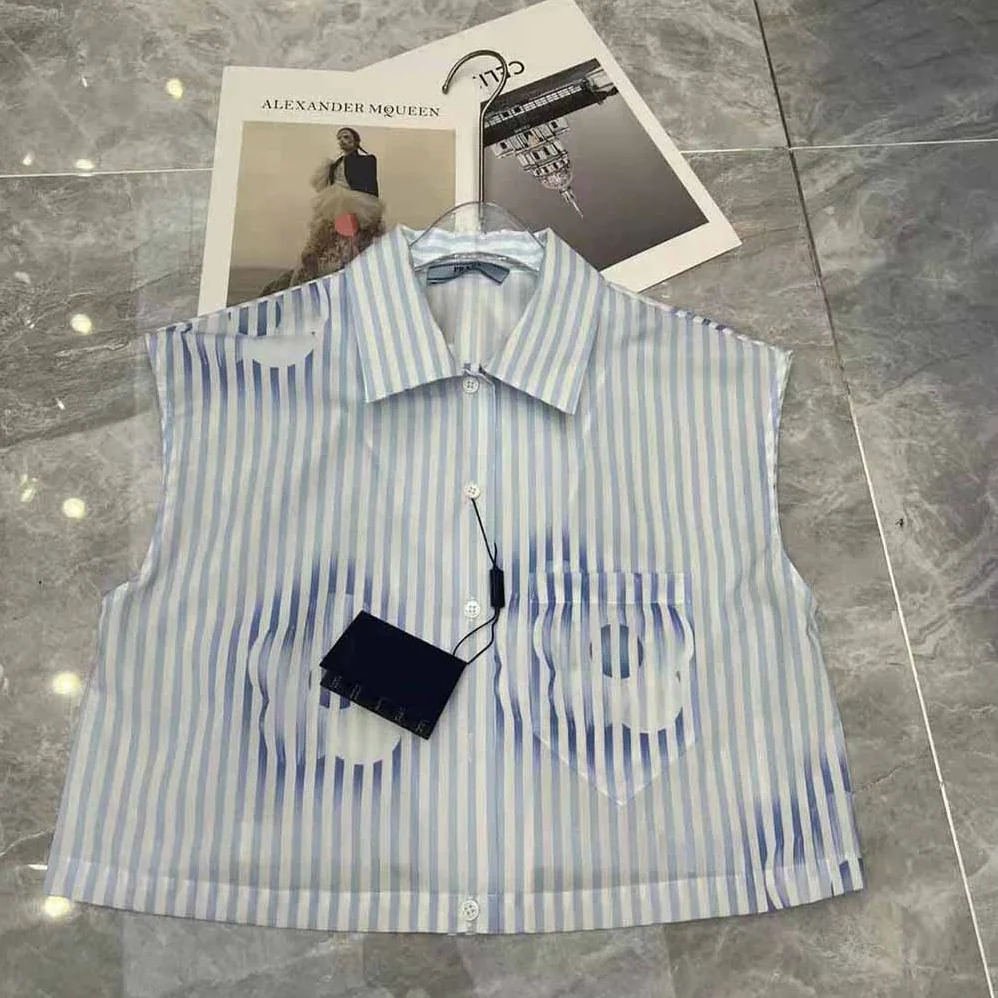 Prada Sleeveless Printed Poplin Shirt for Women in Blue Prada Sleeveless Printed Poplin Shirt for Women in Blue