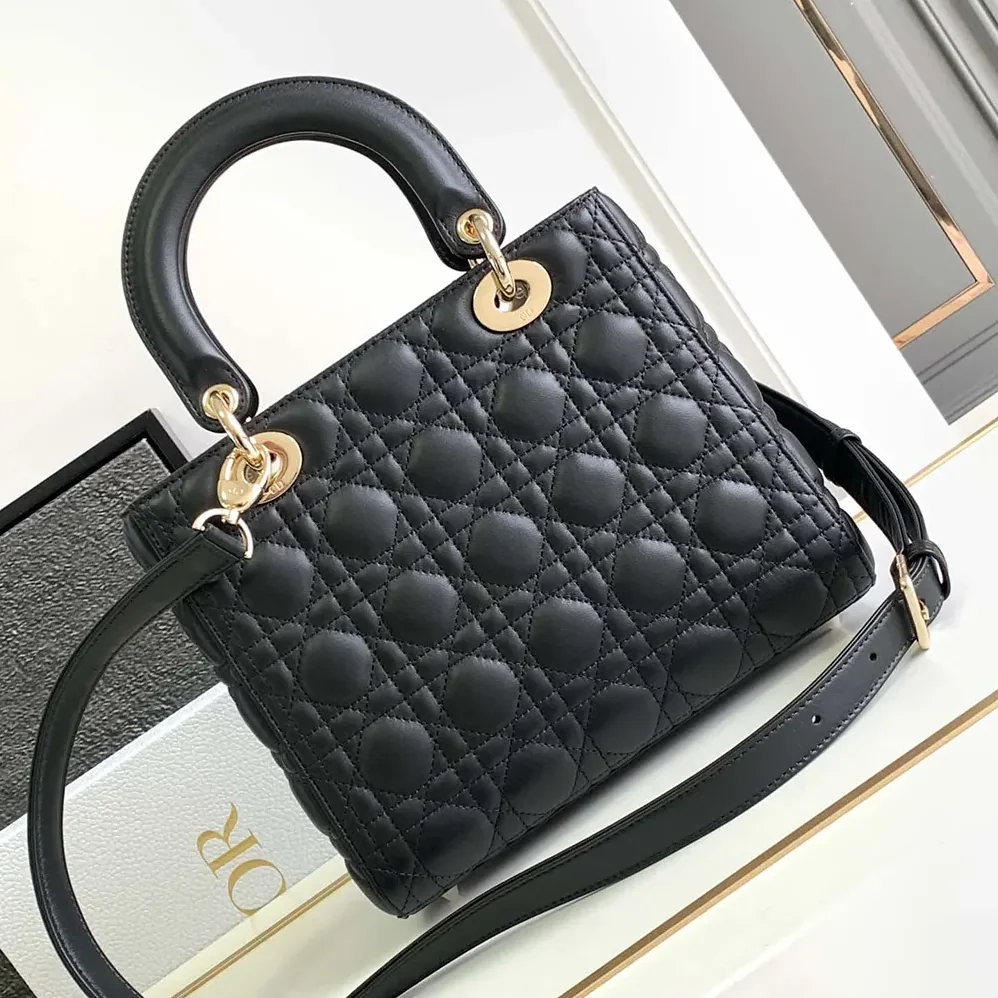 Dior Medium Lady Dior Bag Black Cannage Lambskin for Women