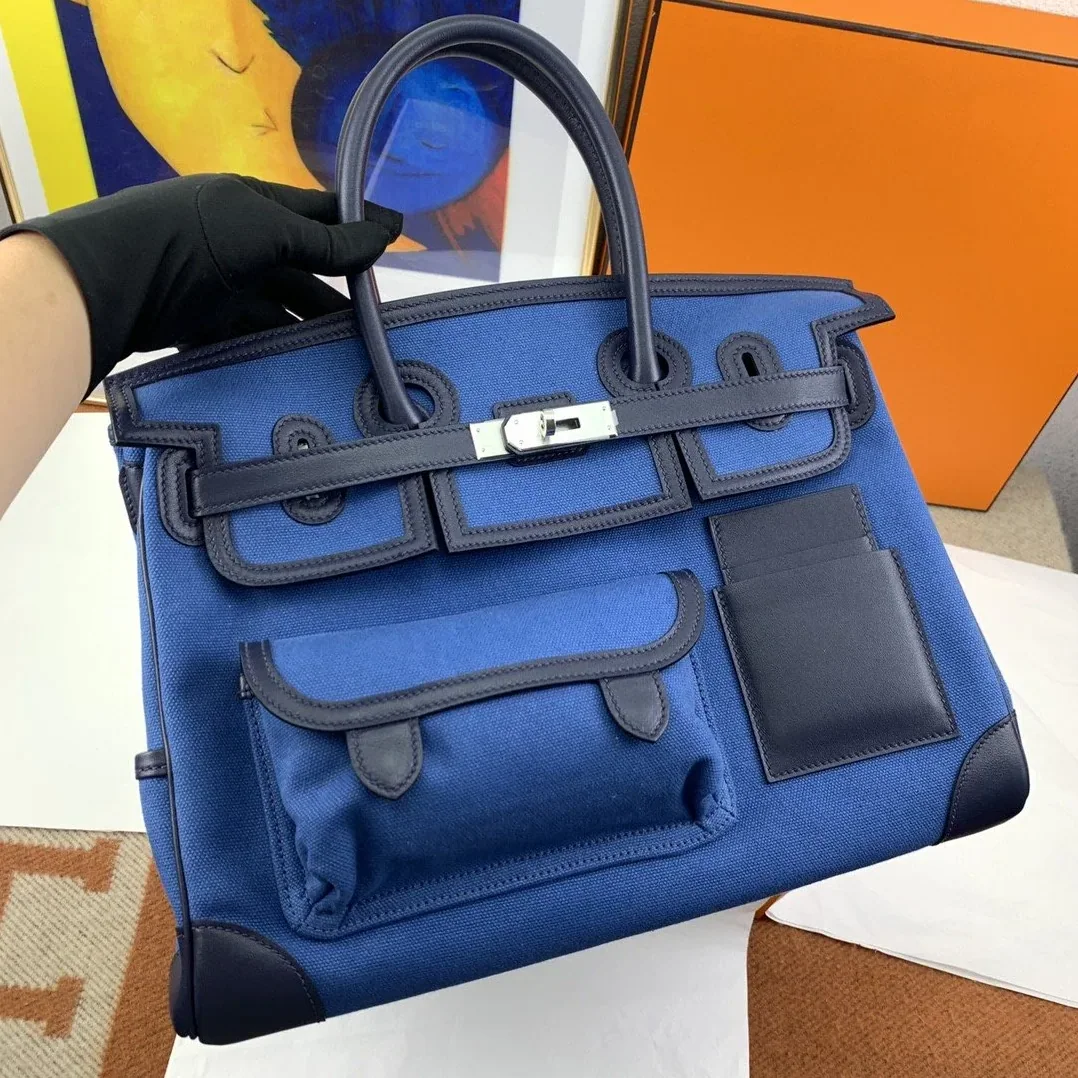 Hermes Birkin Cargo 35 Top Handle Bag in Blue Silver Hardware Hermes Birkin Cargo 35 Top Handle Bag in Blue Silver Hardware
