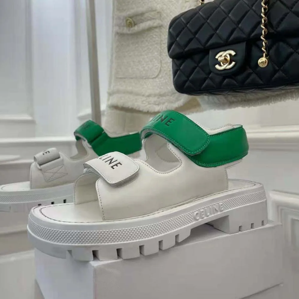 Celine Leo Scratch Sandal in Calfskin for Women in Green Celine Leo Scratch Sandal in Calfskin for Women in Green