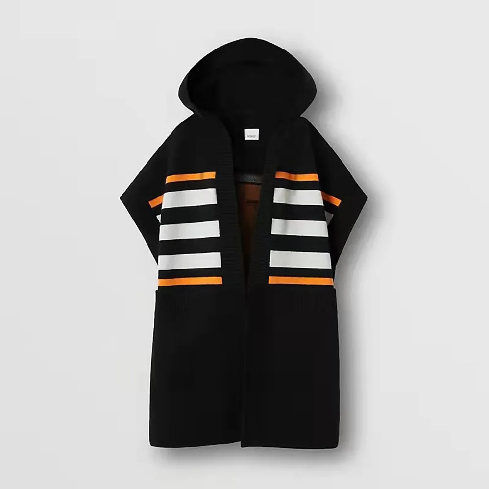 Burberry Monogram Motif Lntarsia Wool Cashmere Blend Cape for Women in Black Burberry Monogram Motif Lntarsia Wool Cashmere Blend Cape for Women in Black