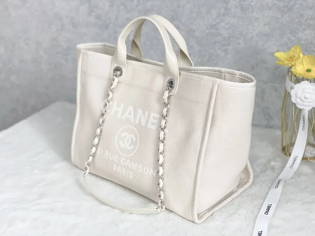 Chanel Shopping Small Tote Bag in Cream Silver Hardware