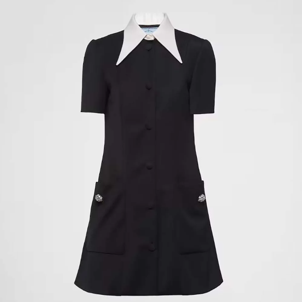 Prada Satin Wool Mini-dress for Women in Black Prada Satin Wool Mini-dress for Women in Black