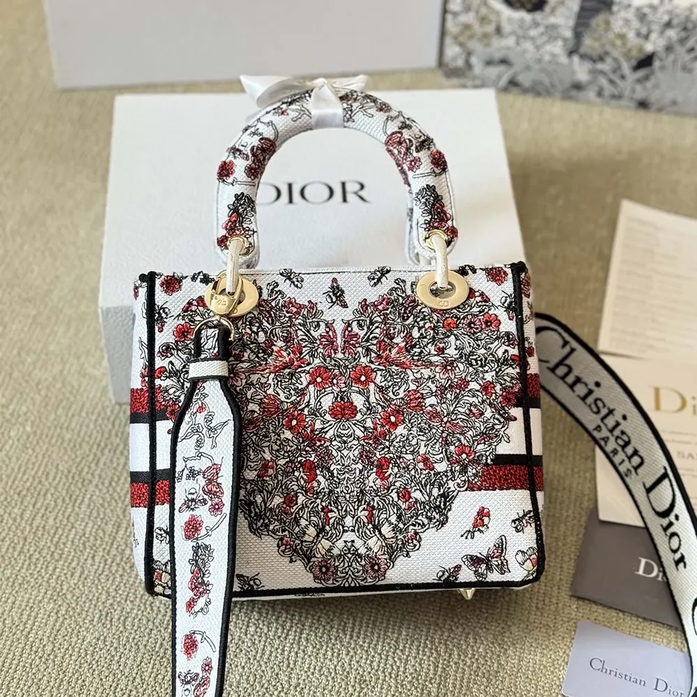 Dior Dioramour Medium Lady D for Women in Lite Bag White Embroidery