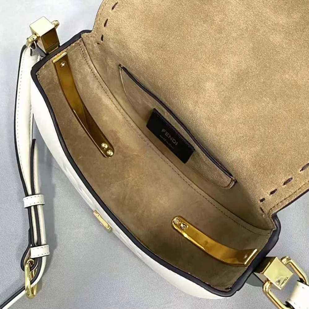Fendi Moonlight Hand-Stitched Leather Satchel Bag for Women in White Fendi Moonlight Hand-Stitched Leather Satchel Bag for Women in White