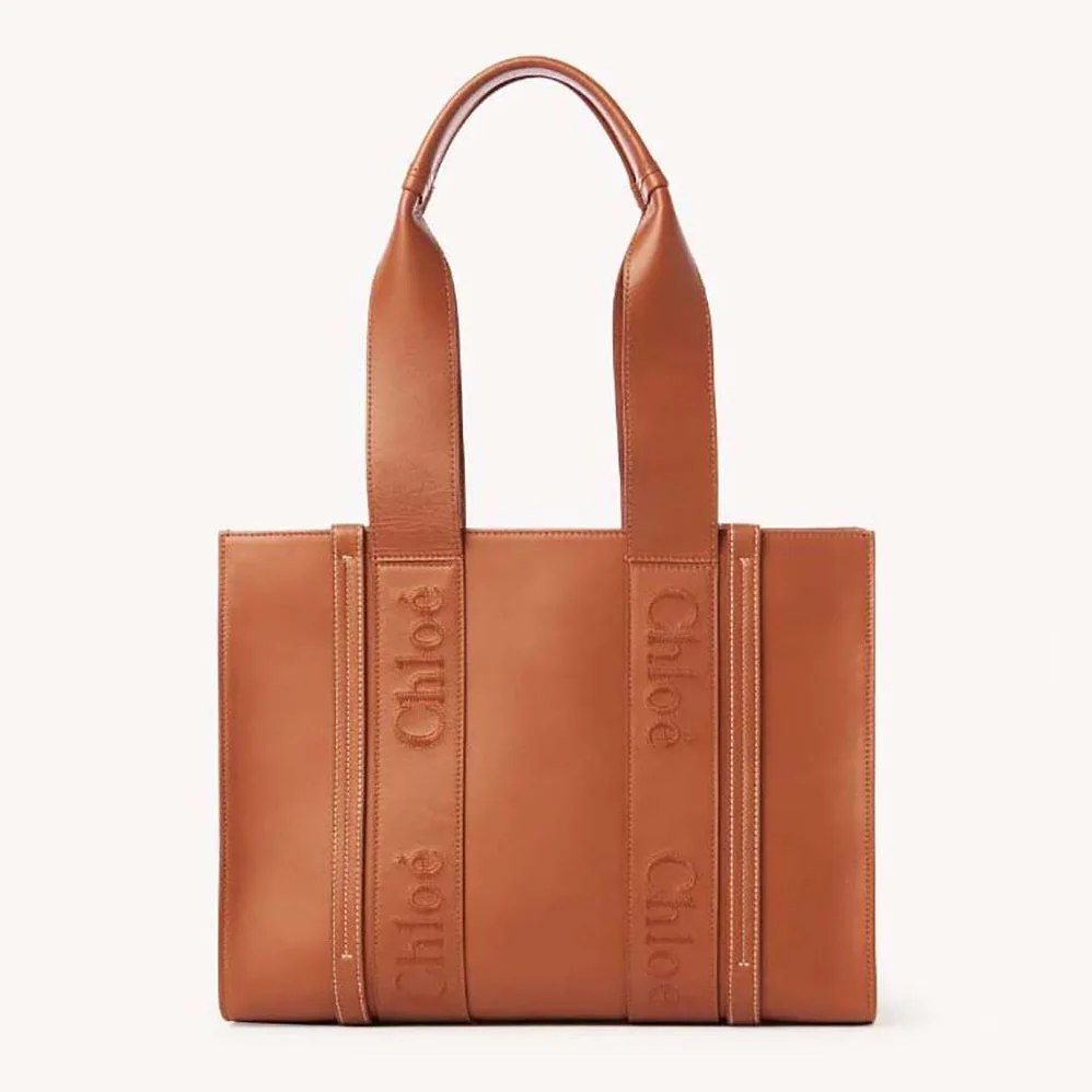 Chloe Medium Woody Tote Bag with Embroidered Chloé Logo for Women in Brown