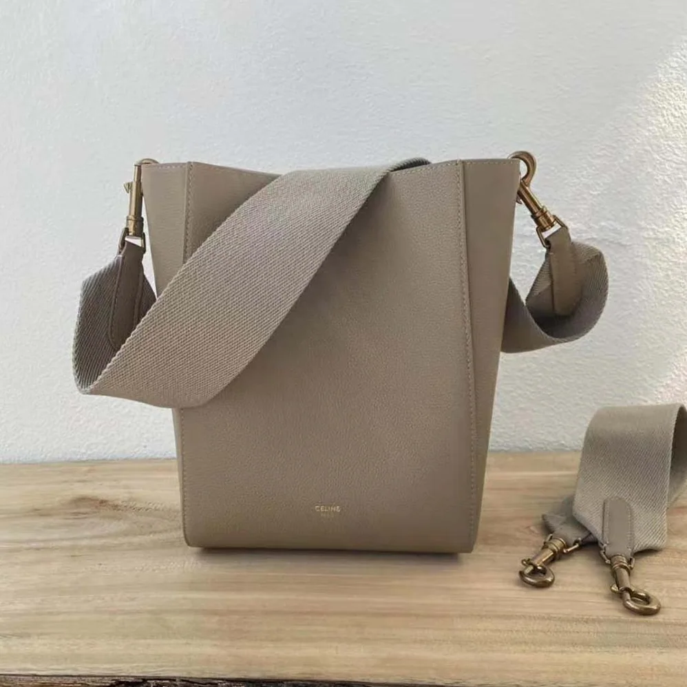 Celine Sangle Small Bucket Bag in Soft Grained Calfskin for Women in Brown