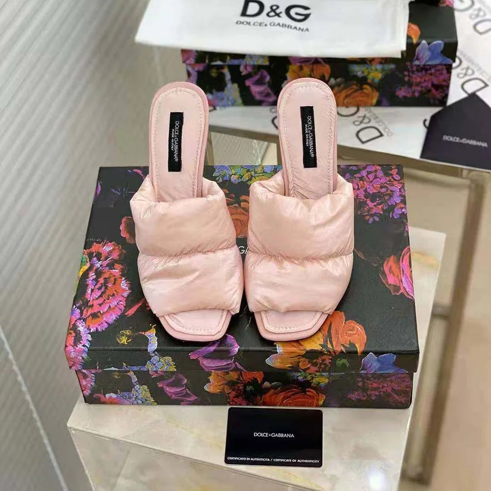 Dolce Gabbana D&G Down-Padded Mules with DG Pop Heel for Women in Pink