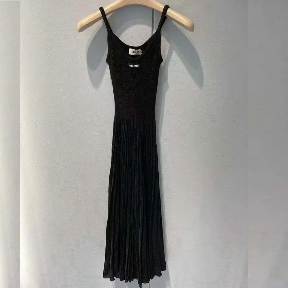 Miu Miu Viscose Dress With Intarsia Logo for Women in Black