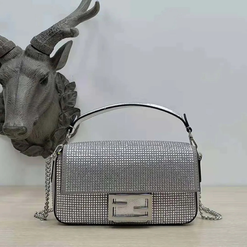 Fendi Baguette Mini Silver Crystals Bag for Women