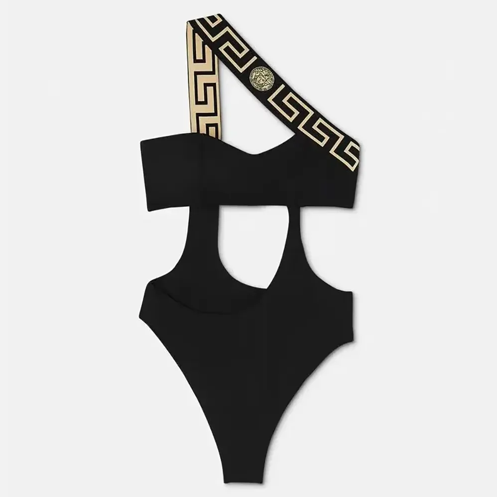 Versace Greca Border One Piece Swimsuit for Women in Black