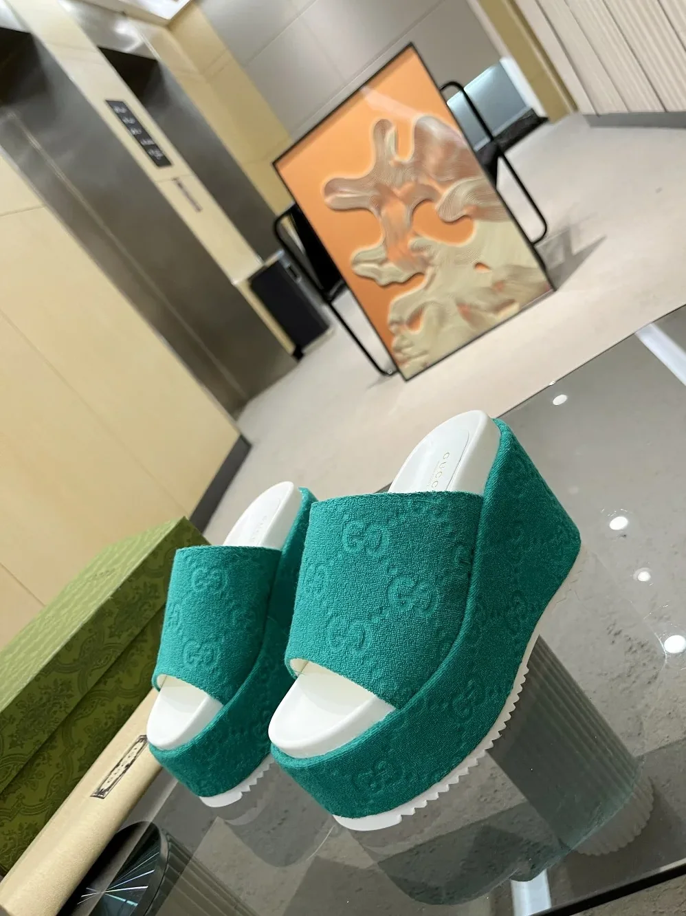 Gucci GG Platform Sandal Dark Green for Women Gucci GG Platform Sandal Dark Green for Women