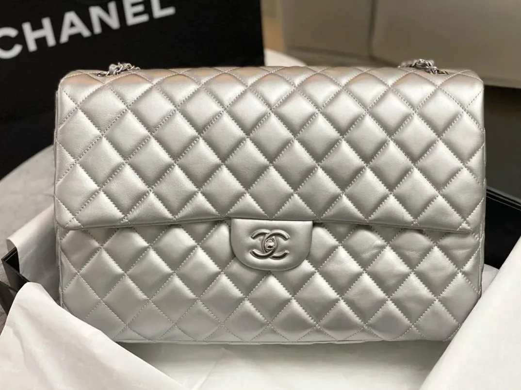 Chanel Airport Bag Silver in White/Black/Grey /