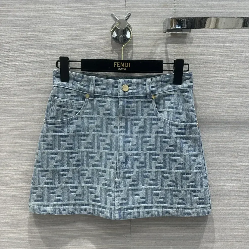 Fendi Jeans Skirt Light Blue FF Denim Skirt for Women