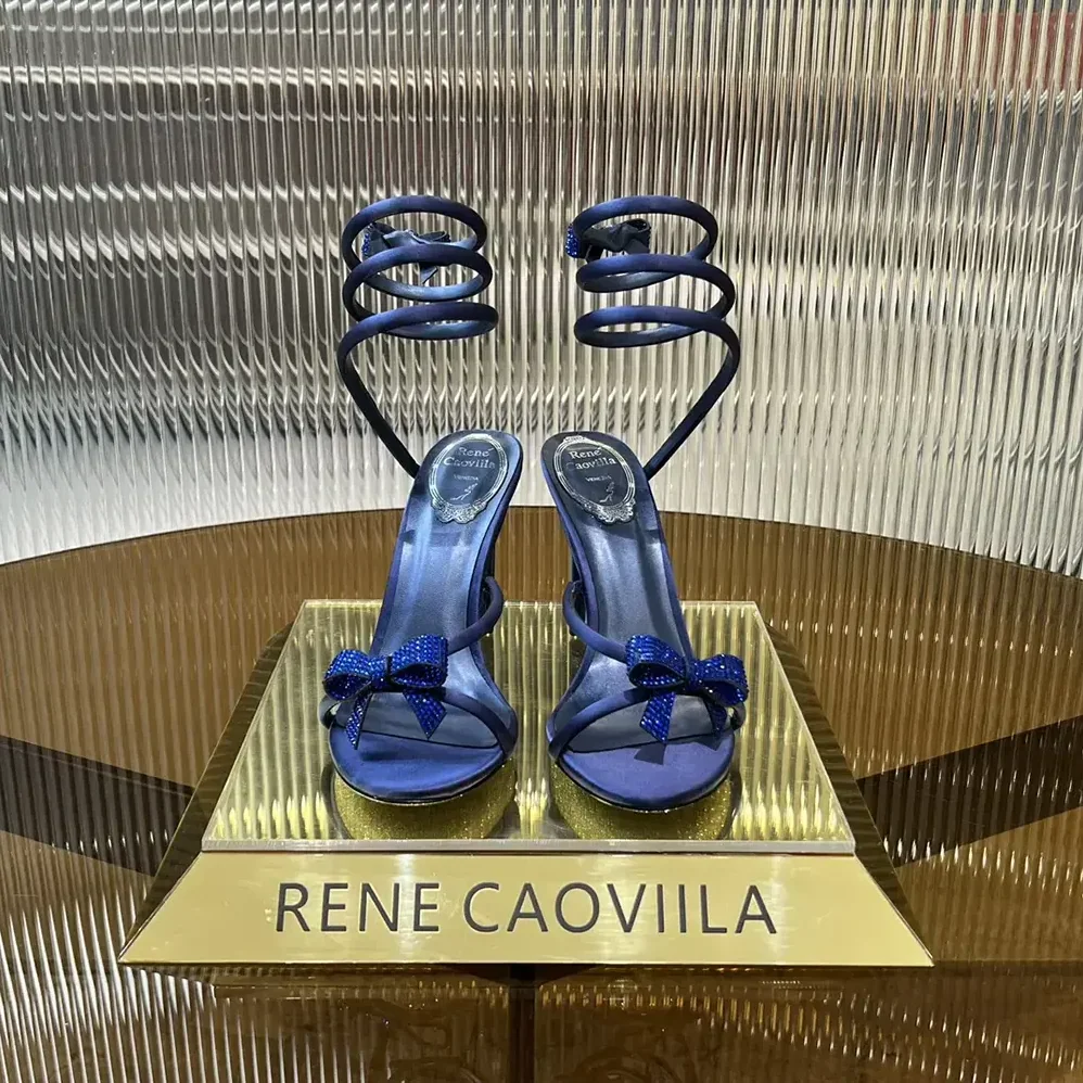 Rene Caovilla Cleo Midnight Blue Sandal with Bows 105 for Women Rene Caovilla Cleo Midnight Blue Sandal with Bows 105 for Women