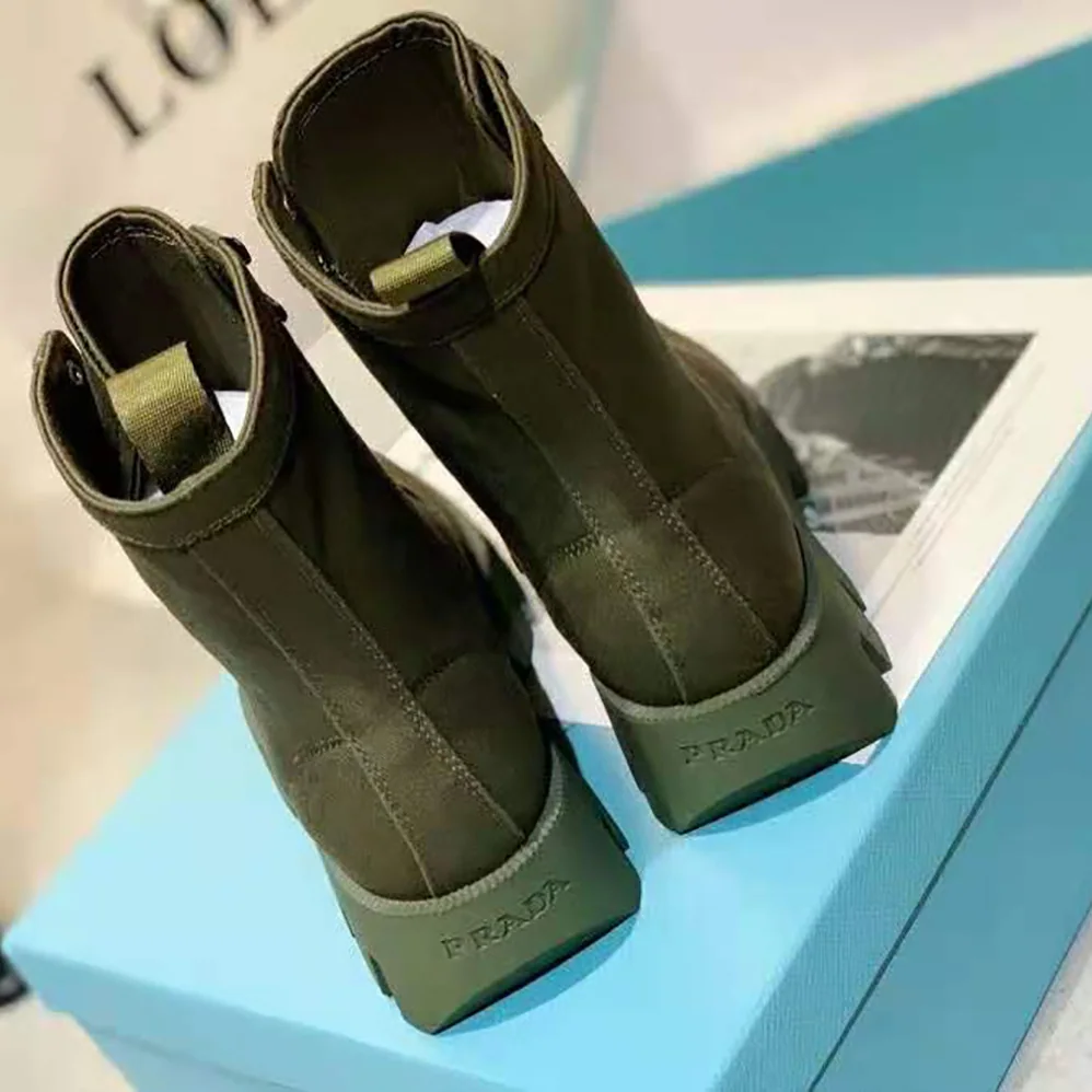 Prada Denim Laced Booties for Women in Green