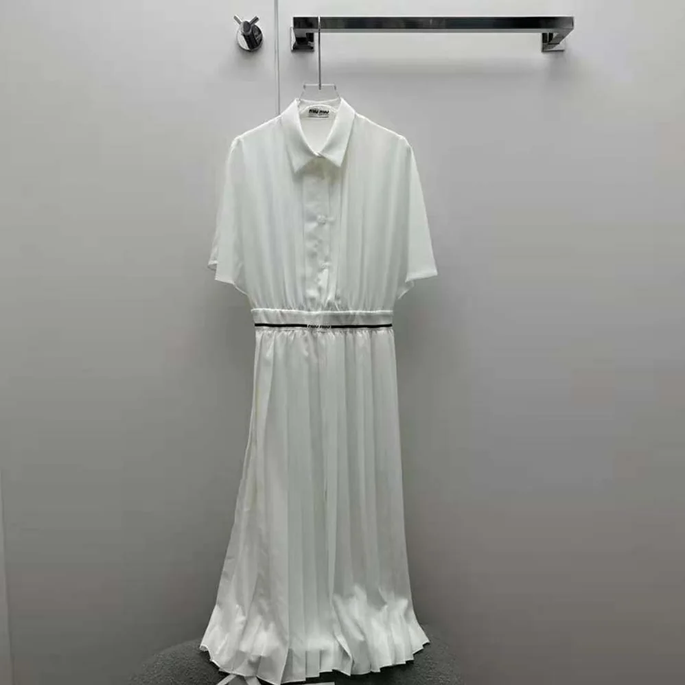 Miu Miu Crepe De Chine Midi Dress for Women in White Miu Miu Crepe De Chine Midi Dress for Women in White