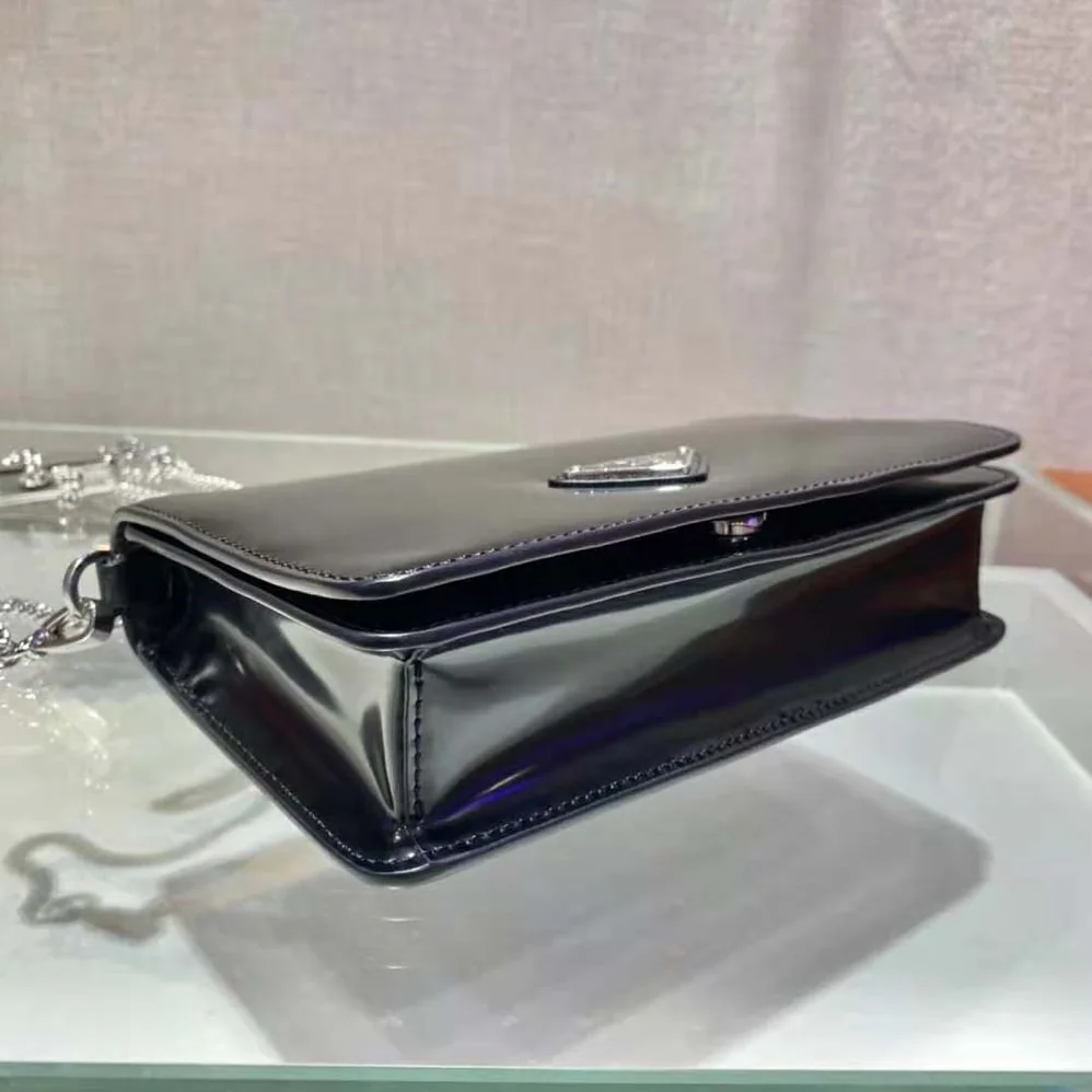 Prada Brushed Leather Shoulder Bag for Women in Black Prada Brushed Leather Shoulder Bag for Women in Black