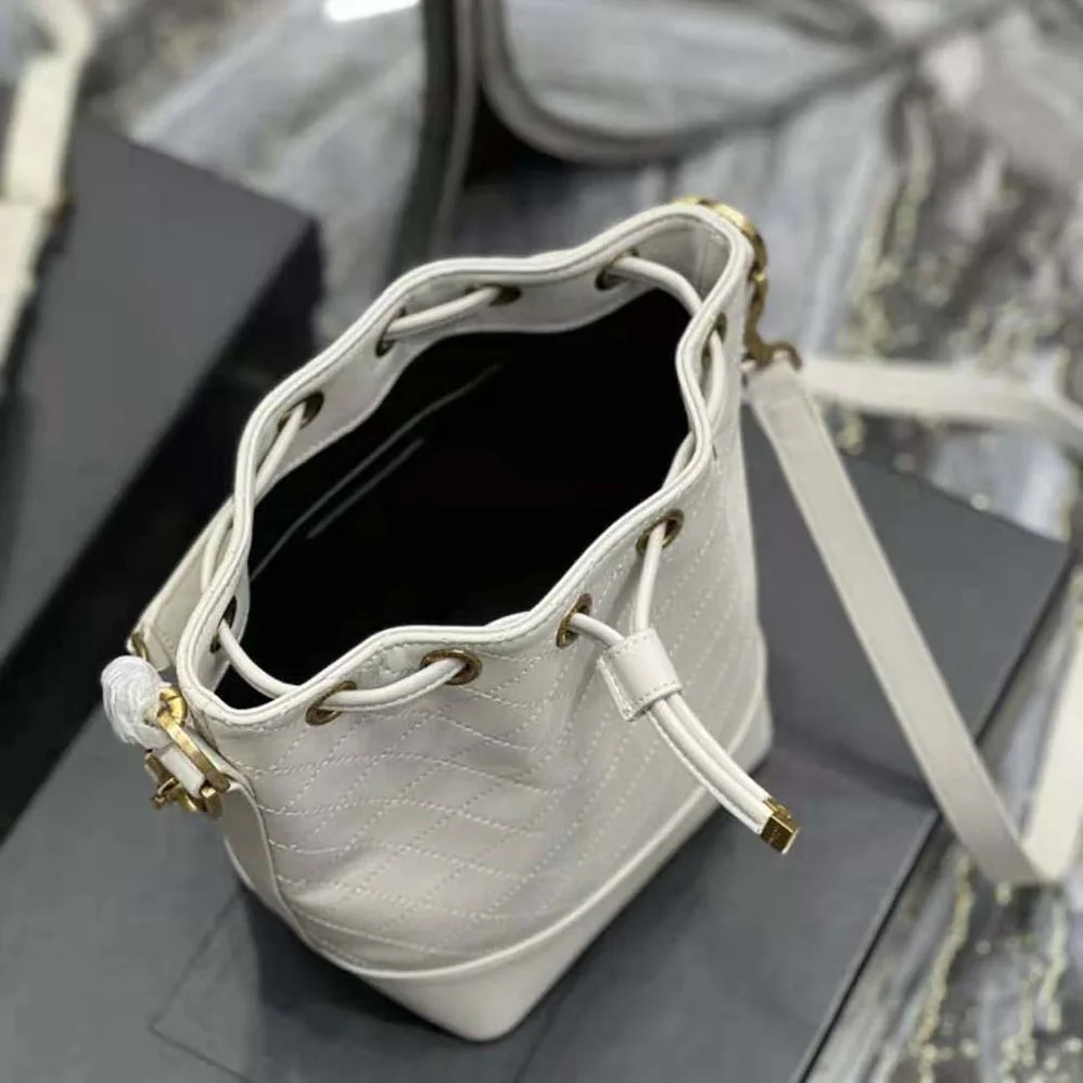 Saint Laurent YSL Emmanuelle Small Bucket Bag in Quilted Lambskin for Women in White Saint Laurent YSL Emmanuelle Small Bucket Bag in Quilted Lambskin for Women in White