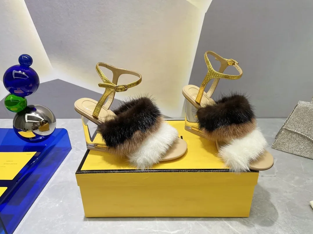 Fendi First White Mink High-Heeled Sandals 8X8275AI11F1H00