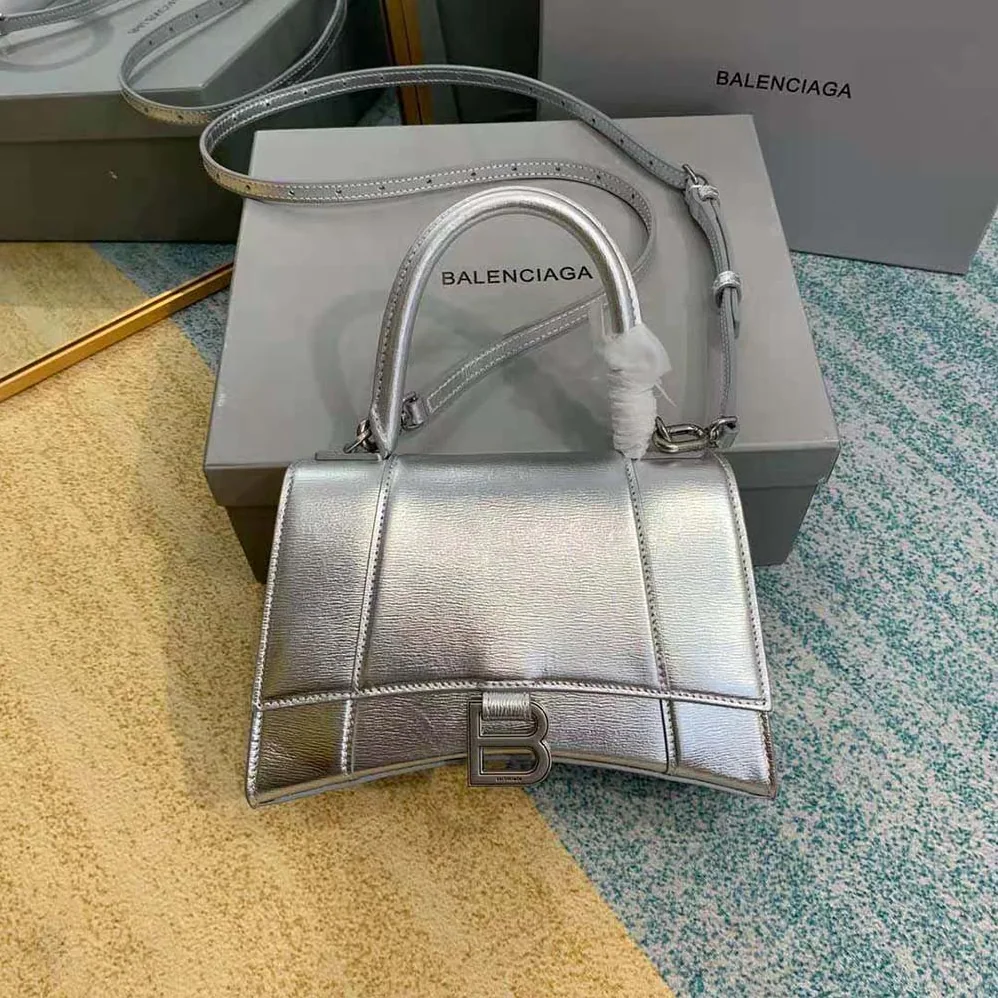 Balenciaga Hourglass XS Top Handle Bag for Women in Silver Balenciaga Hourglass XS Top Handle Bag for Women in Silver