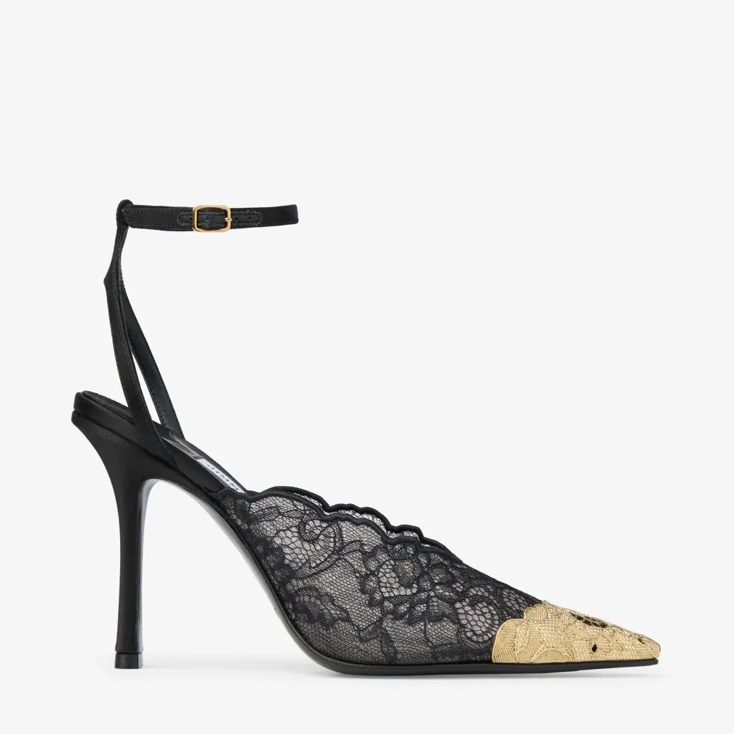 Jimmy Choo Faiz 100 Lace Pumps Black/ Vintage Gold FAIZ100FYZ Jimmy Choo Faiz 100 Lace Pumps Black/ Vintage Gold FAIZ100FYZ