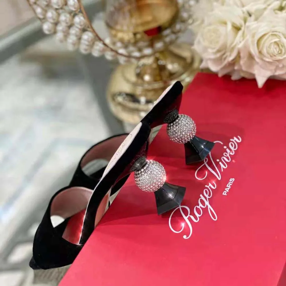 Roger Vivier Marlene Strass Mules in Suede for Women in Black Roger Vivier Marlene Strass Mules in Suede for Women in Black