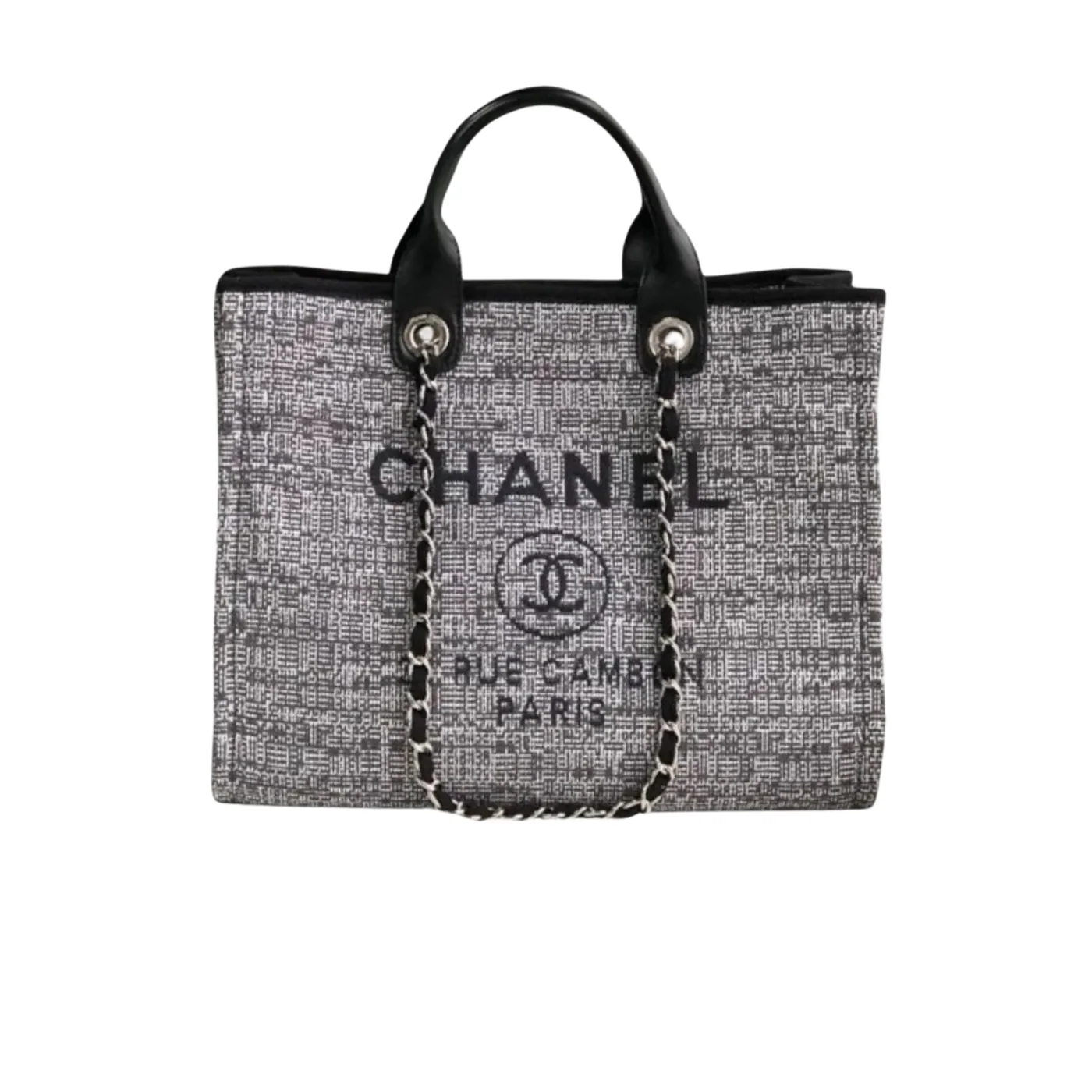 Chanel Deauville Tote Bag / Black/Grey Canvas Silver Hardware Chanel Deauville Tote Bag / Black/Grey Canvas Silver Hardware