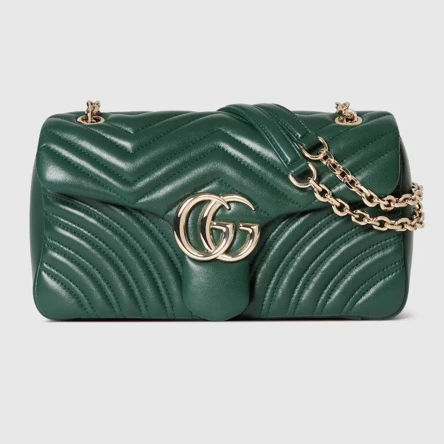 Gucci Marmont Medium Shoulder Bag in Green Light Gold Hardware