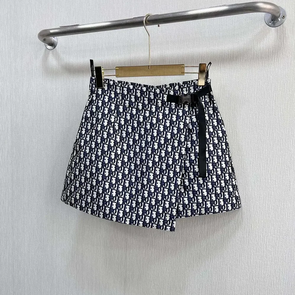 Dior Skort Blue Jacquard Technical Taffeta with Dior Oblique Motif for Women